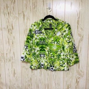 Green Floral Jungle Safari Blazer Jacket M Casual Studio Artsy Whimsical